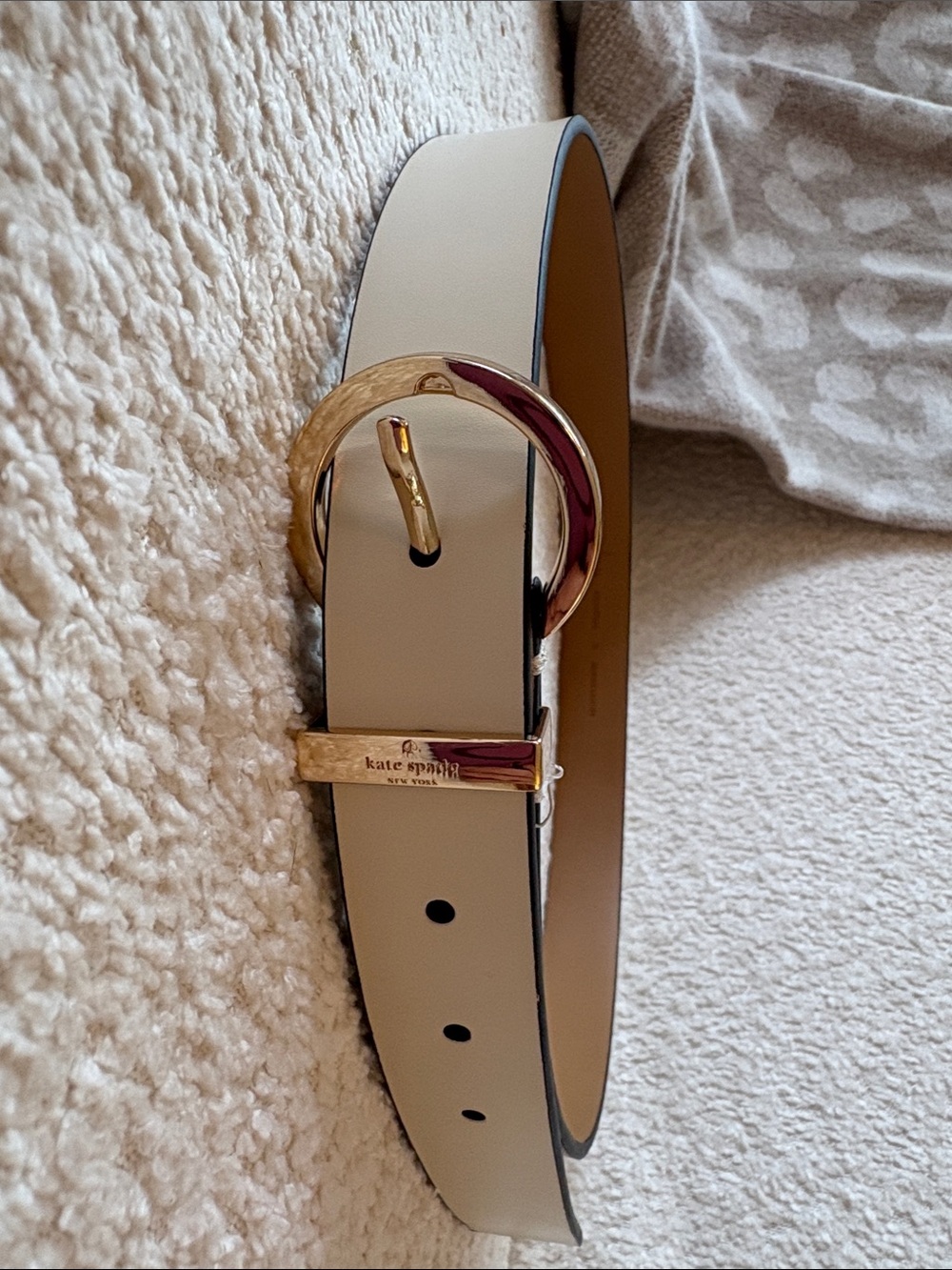 kate spade cream leather belt with gold-tone circle buckle